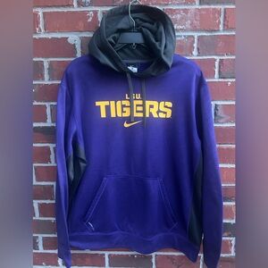 NIKE Therma-Fit LSU Tiger Purple & Black Long Sleeve XL Hooded Sweatshirt Hoodie